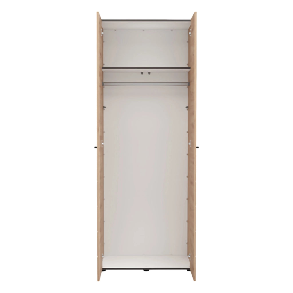 Armadio Camera da Letto Pomar, Guardaroba 2 Ante Appendiabiti, 79x208h cm Marrone Rovere Nodi