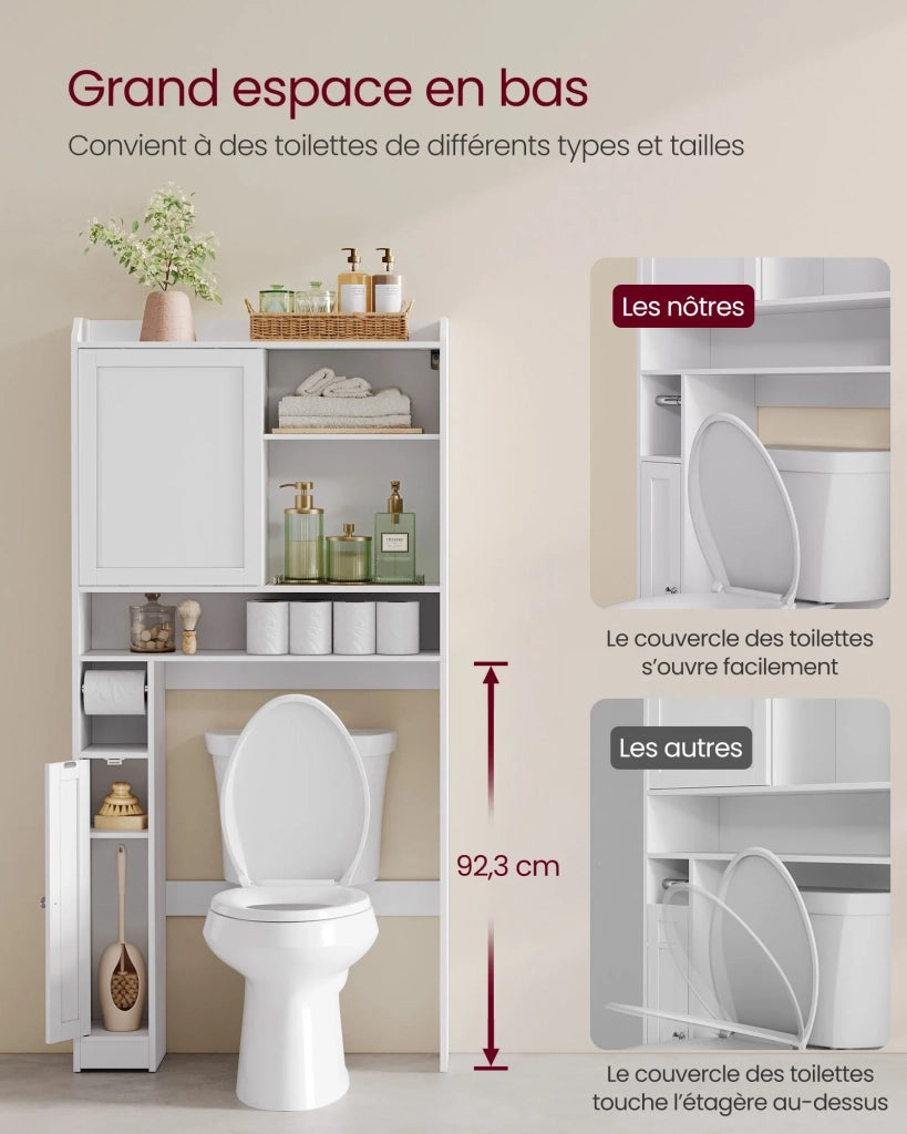Mobiletto da bagno con anta scorrevole ripiani regolabili design salvaspazio adatto alla maggior parte dei bagni design moderno 25 x 83 x 170 cm bianco nuvola 12_0006594