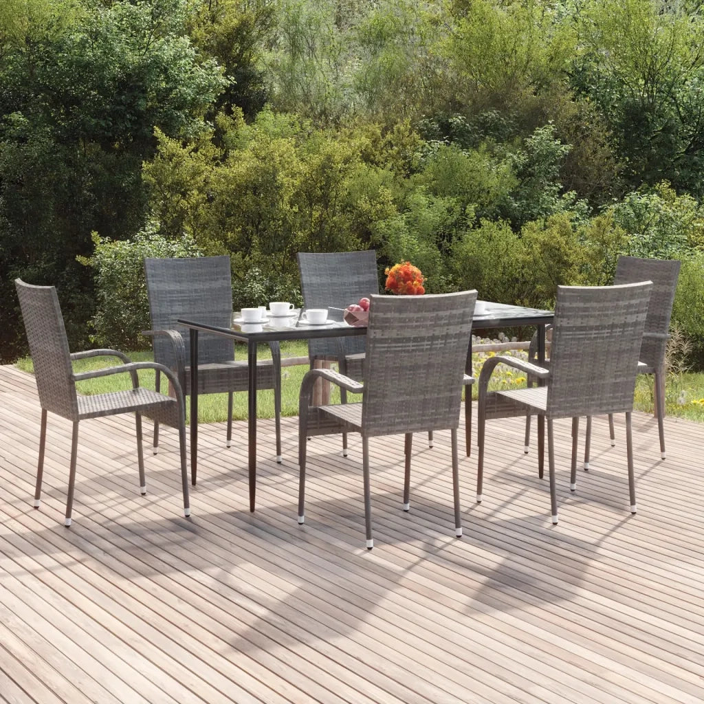 Set da Pranzo da Giardino 7 pz Grigio in Polyrattan cod mxl 35465
