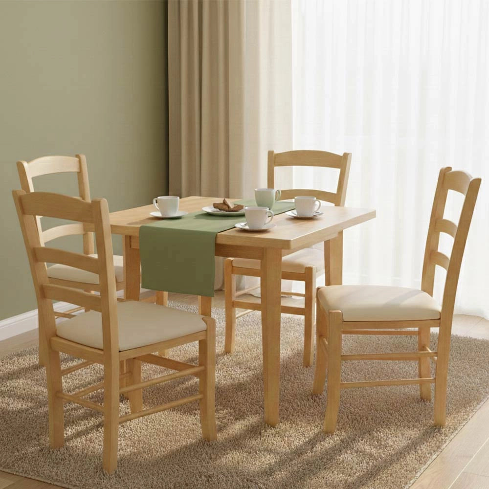 Sedie da sala da pranzo Paesana in legno naturale con seduta imbottita beige