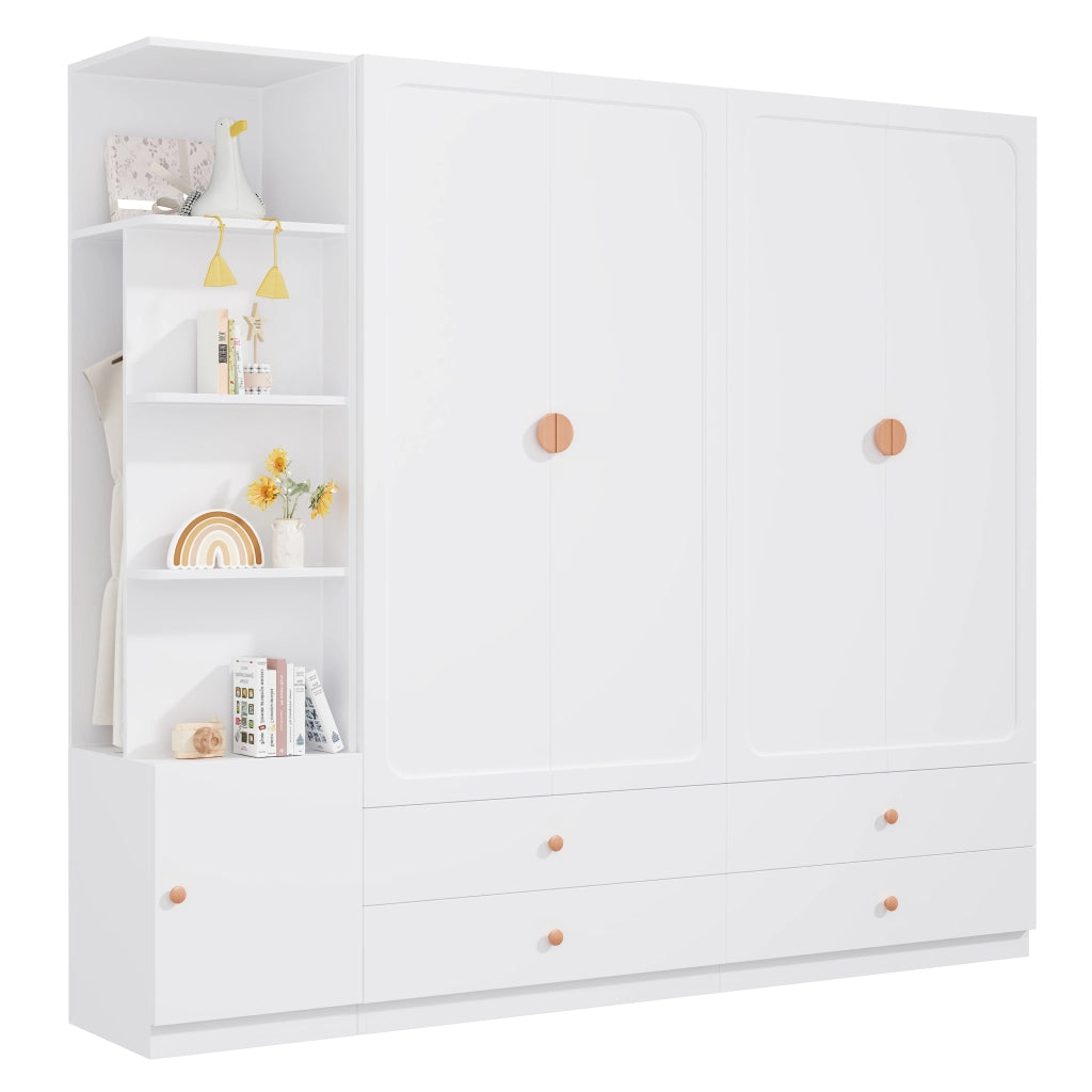 Armadio guardaroba modulare 225x45x200 cm bianco con 3 appendiabiti e 4 cassetti