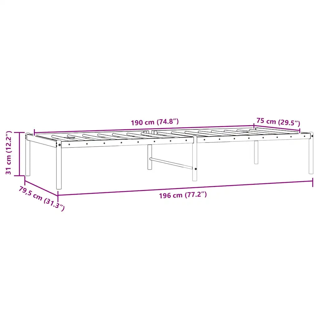 Letto singolo | Letto per adulti | Giroletto in Metallo Nero 75x190 cm