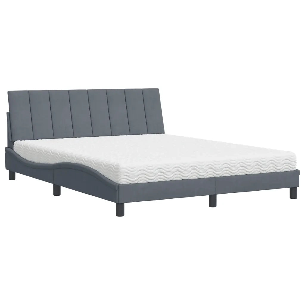 Letto con Materasso Hanko Grigio Scuro 160x200 cm in Velluto