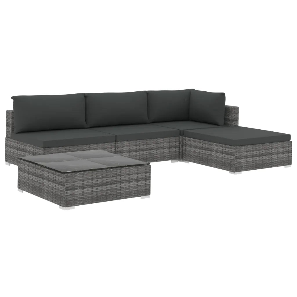 Set Divani da Giardino 5 pz con Cuscini in Polyrattan Grigio cod mxl 34962