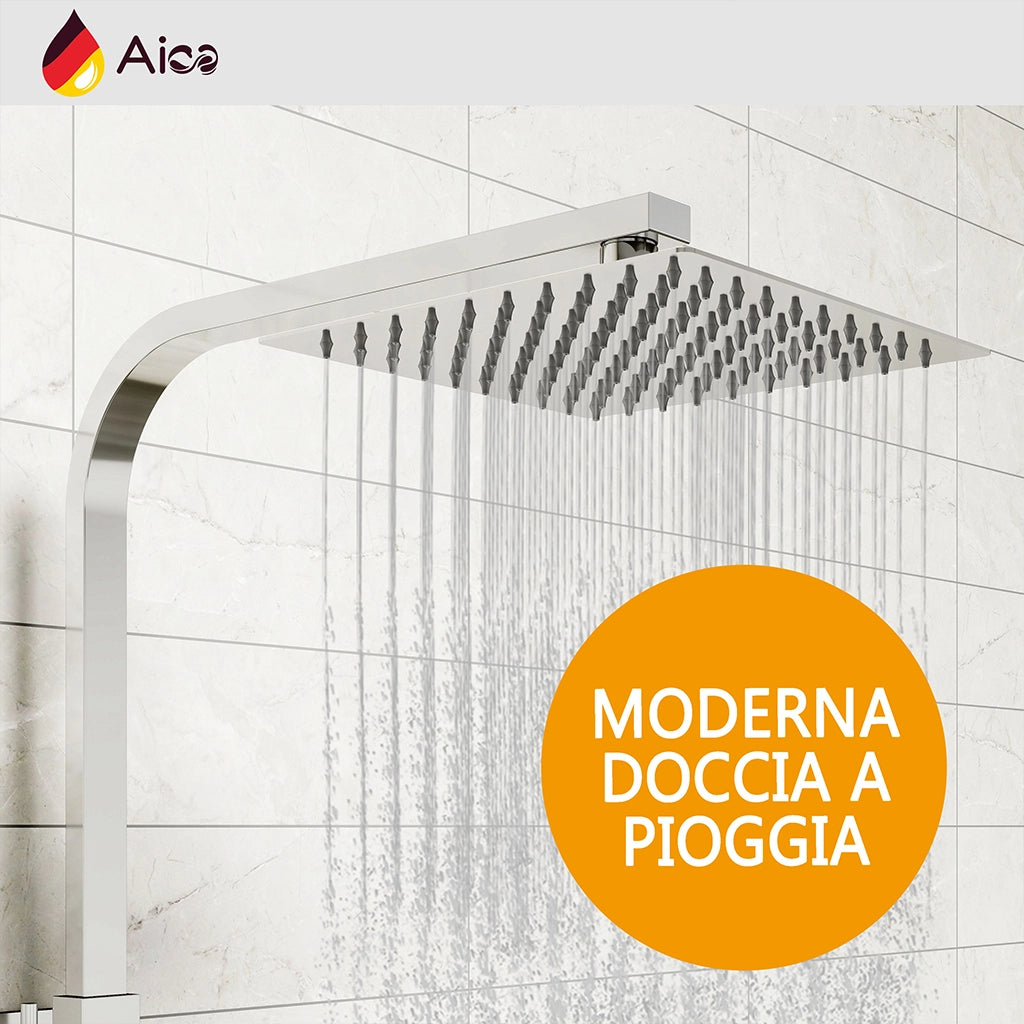 Colonna doccia con miscelatore termostatico, saliscendi doccia quadrato regolabile 73-115cm, cromo