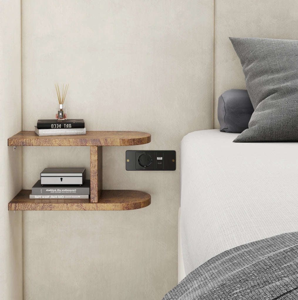 Letto contenitore 160x200 cm in velluto beige con 2 comodini; USB-A/USB-C e prese