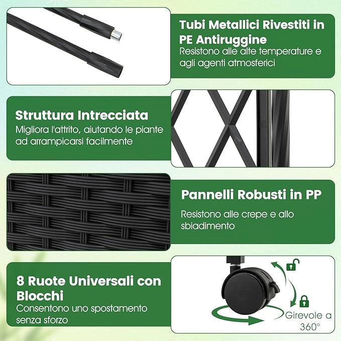 Arco da Giardino con 2 Fioriere Auto-irriganti e Ruote, Supporto per Piante in Metallo Rivestita PE Antiruggine, Grande Arco per Viti e Rose da Matrimonio all'Aperto (Grigio)