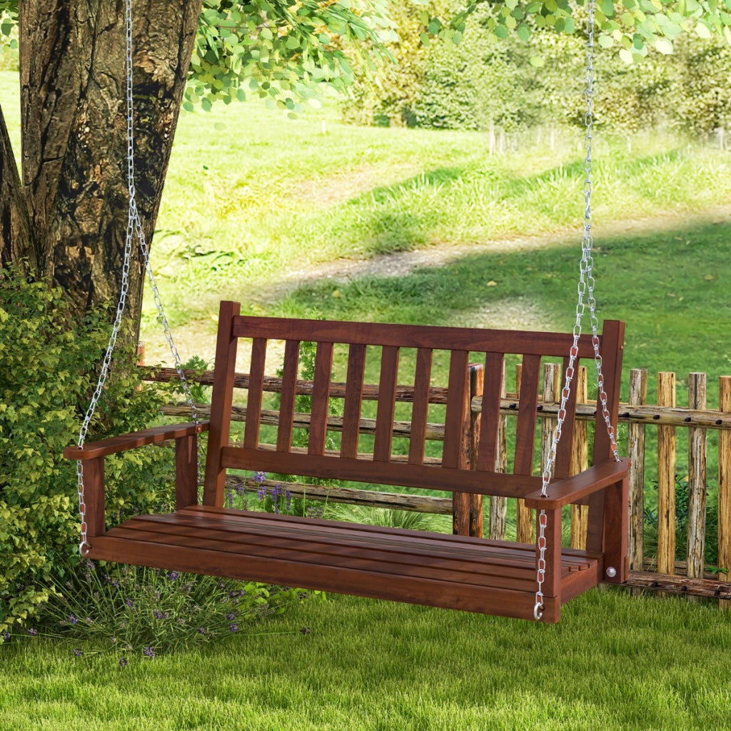 Altalena in legno per 3 persone con portata 363kg catene regolabili di 173cm, Sedia a dondolo 168x65x63cm Marrone-Dondoli