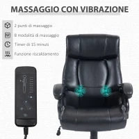Poltrona da Ufficio Massaggiante e Riscaldata con 2 Punti Massaggio e 8 Programmi, Nera