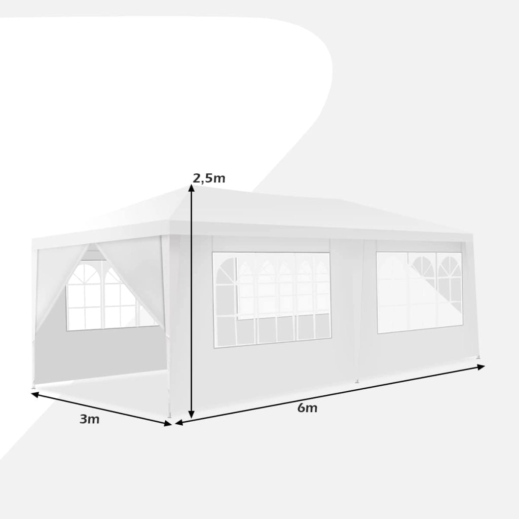 Gazebo da Giardino, 3 x 6 m, con 4 Pareti Laterali Rimovibili, Portatile, con Borsa per il Trasporto, Gazebo e Tenda da Giardino, per Feste, Matrimoni, Bianco