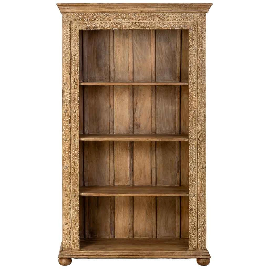 Scaffale artigianale in legno marrone con 4 ripiani, 106x43x180h cm