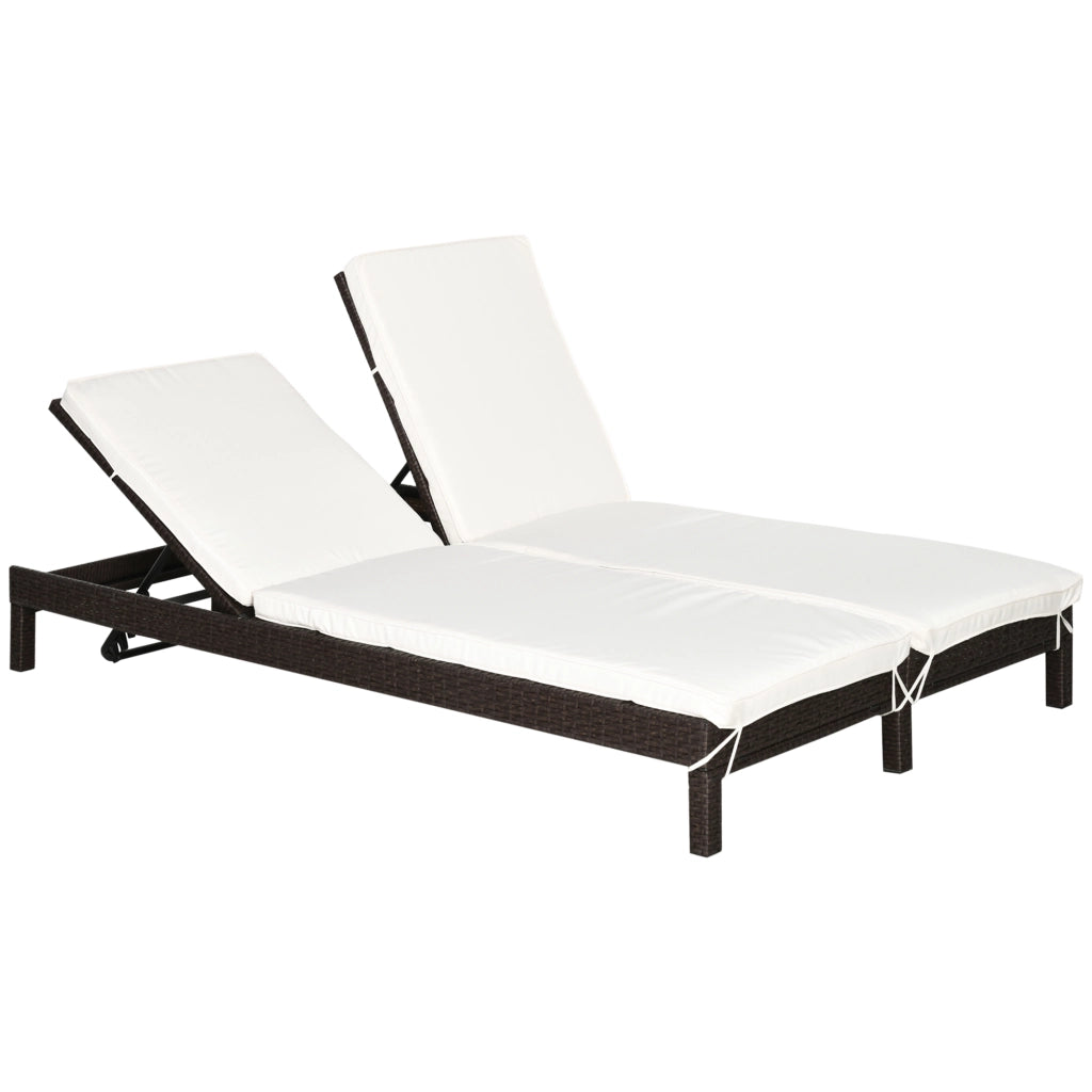 Lettino a 2 Posti in Acciaio e Rattan ¨C Zephmum ¨C Schienale Regolabile Marrone e Bianco 196x120x28cm