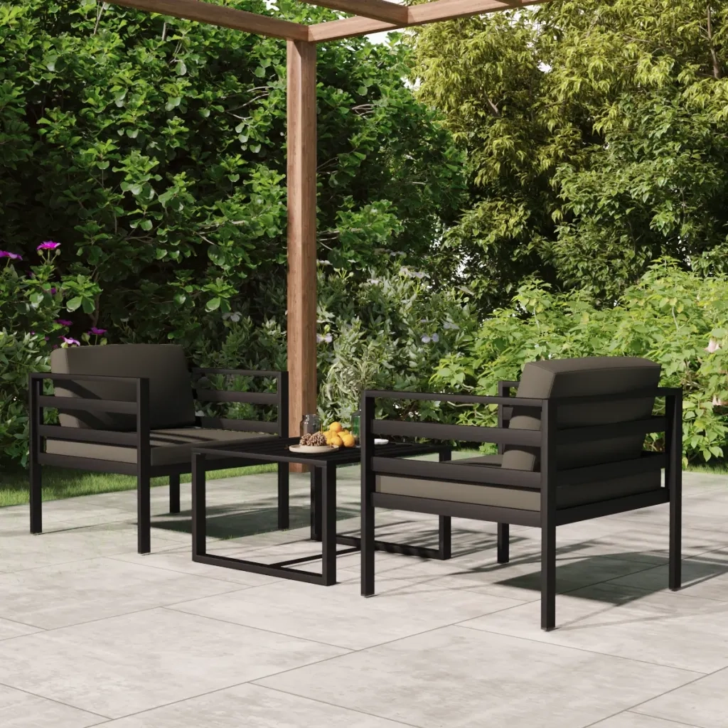 Set Divani da Giardino 3 pz con Cuscini in Alluminio Antracite 3107780