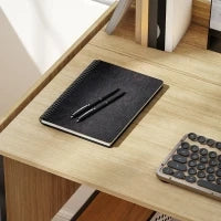 Scrivania per Computer Pieghevole con 2 Piani Estraibili, Ampio Spazio per Monitor, Gambe Metalliche, Struttura Robusta, Rovere+Nero