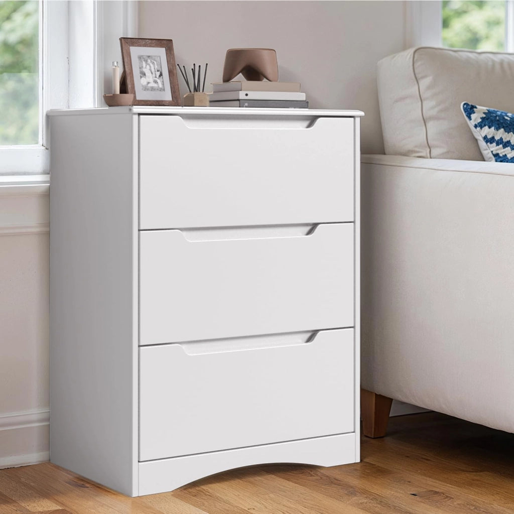 Cassettiera Camera da Letto con 3 cassetti, settimino camera da letto,Moderno e Salvaspazio per la Camera da Letto Soggiorno e Ingresso, 60 x 40 x 82 CM,Bianco