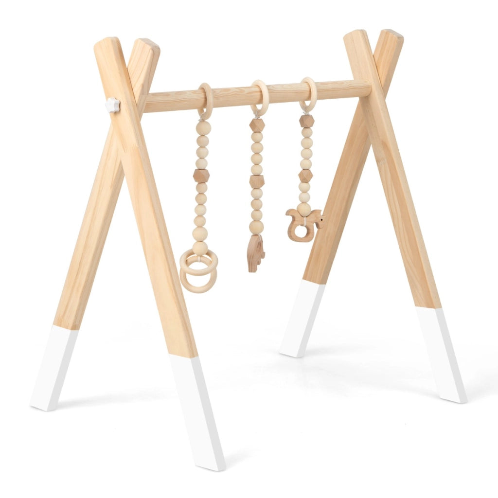 Palestrina con giocattoli pieghevole per bambini + 3 mesi, Centro di attivit¨¤ di legno 60x44x60cm Bianco-Giocattoli educativi