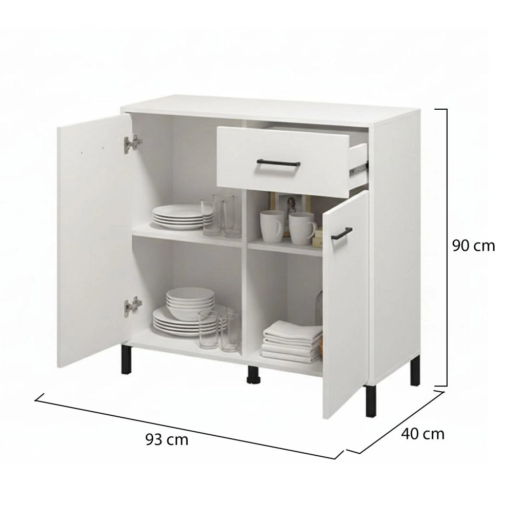 Madia Laerruu, Credenza 2 Ripiani, 93x40x90h cm Bianco