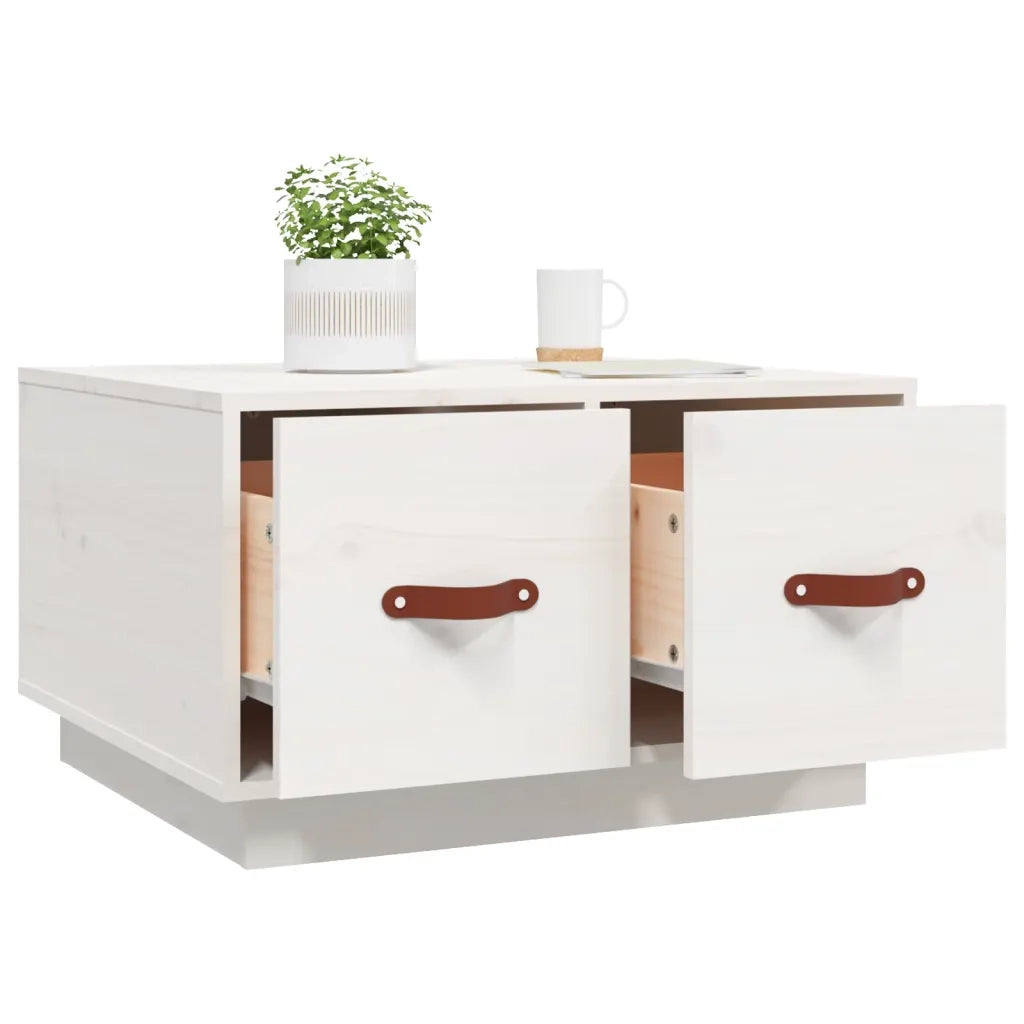 Tavolino da Salotto Bianco 60x53x35 cm Legno Massello di Pino 820967