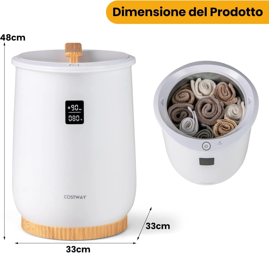 COSTWAY Secchio Scaldasalviette, Scalda Asciugamani Riscaldato 20L con Display LED, Controllo a 1 Pulsante e Timer, Scaldasalviette di Lusso Bagno con Portadischi Profumati e Spegnimento Automatico