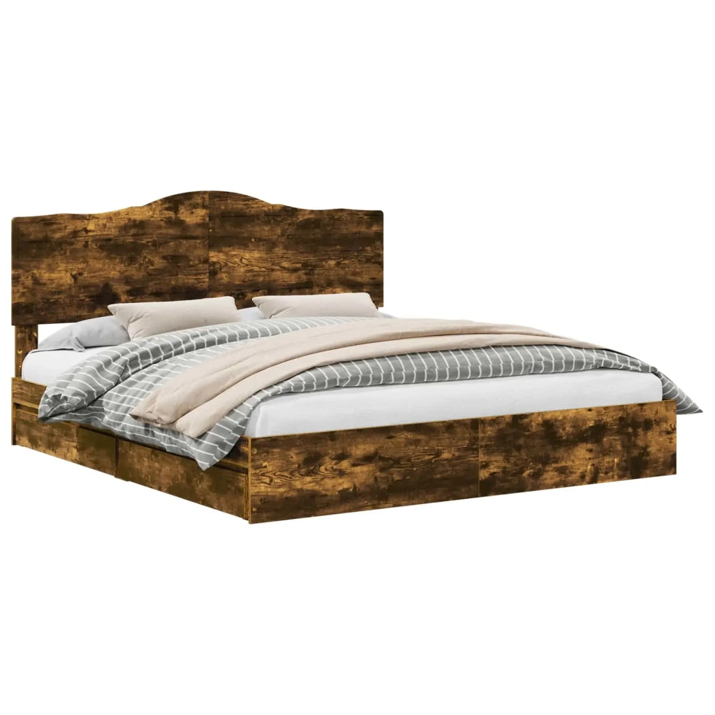 Letto con Contenitore con testiera Rovere fumé 180 x 200 cm
