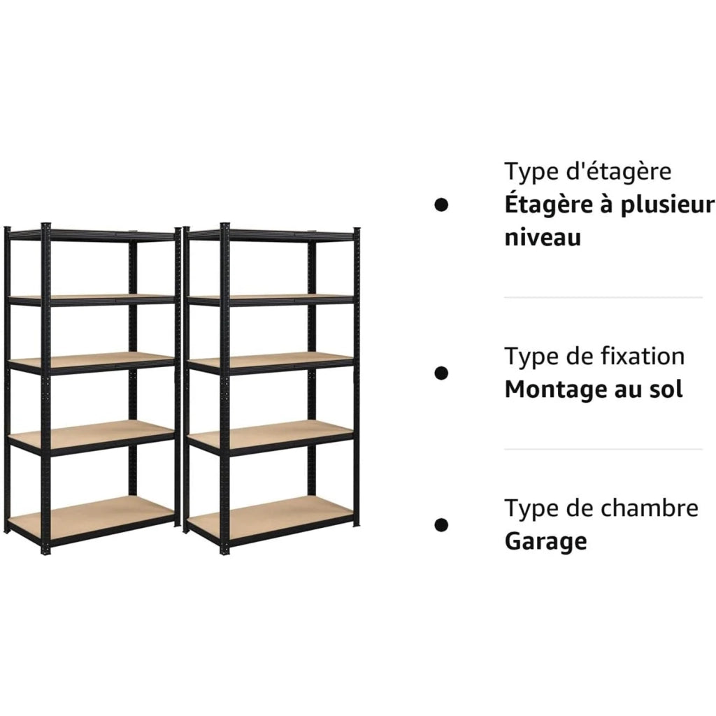 Scaffalatura metallica per carichi pesanti 200 x 100 x 50 cm 5 ripiani portata totale 875 kg (175 kg/ripiano) ripiani regolabili per garage/cantina nero 12_0005591