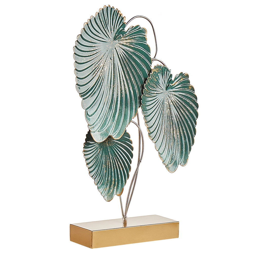 Statuetta decorativa Statua in ferro dorato e verde acqua 44 cm con foglie su supporto scultura ornamentale Decor Accessori