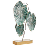 Statuetta decorativa Statua in ferro dorato e verde acqua 44 cm con foglie su supporto scultura ornamentale Decor Accessori