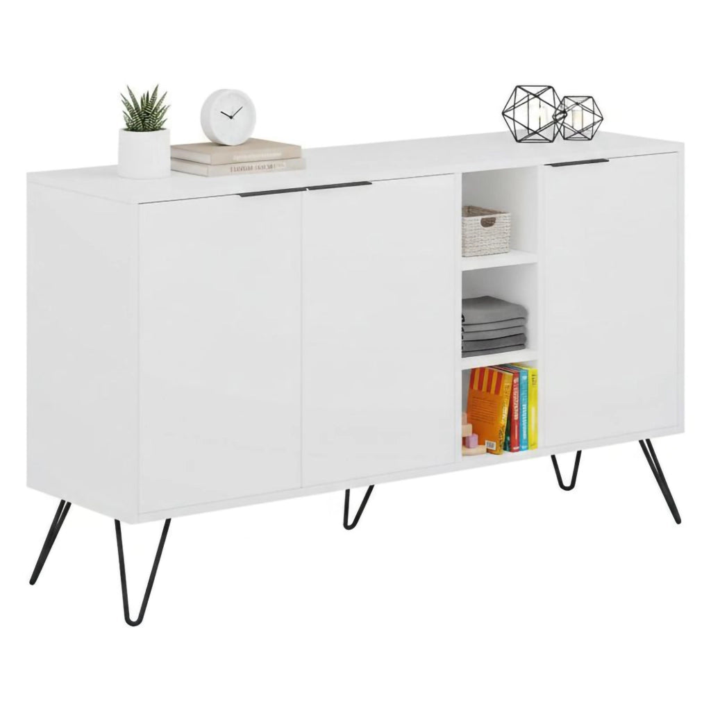 Credenza Alin, Buffet da soggiorno, Madia da salotto, Dispensa da cucina, 142x36h83 cm, Bianco