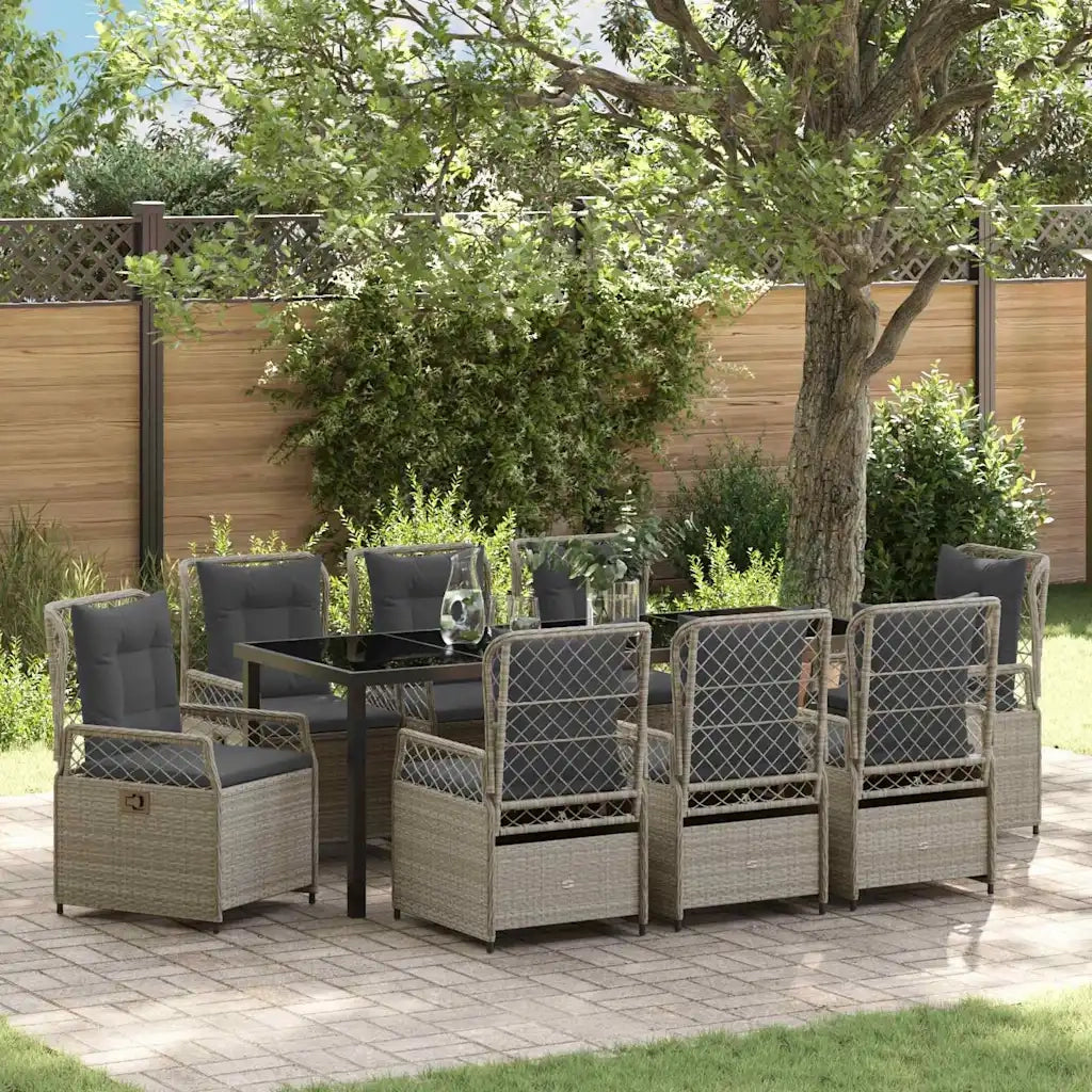 Set da Pranzo per Giardino 9 pcs Grigio chiaro polyrattan 3381022