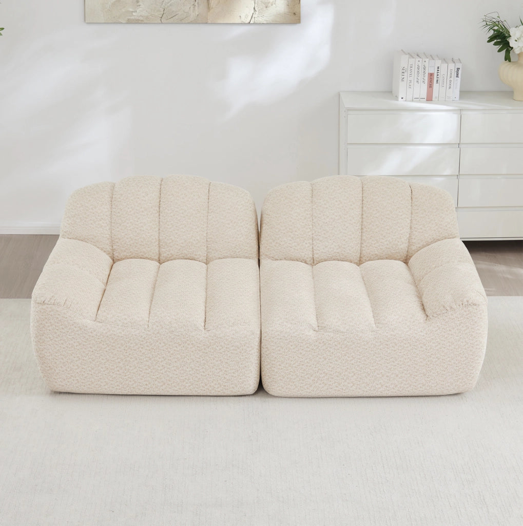Divano modulare 2 posti 210x104x79 cm in tessuto fleece granulato; beige white