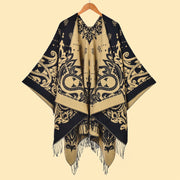 Sciarpa da donna Cashew con nappe e spacco, jacquard double face, spessa e calda.