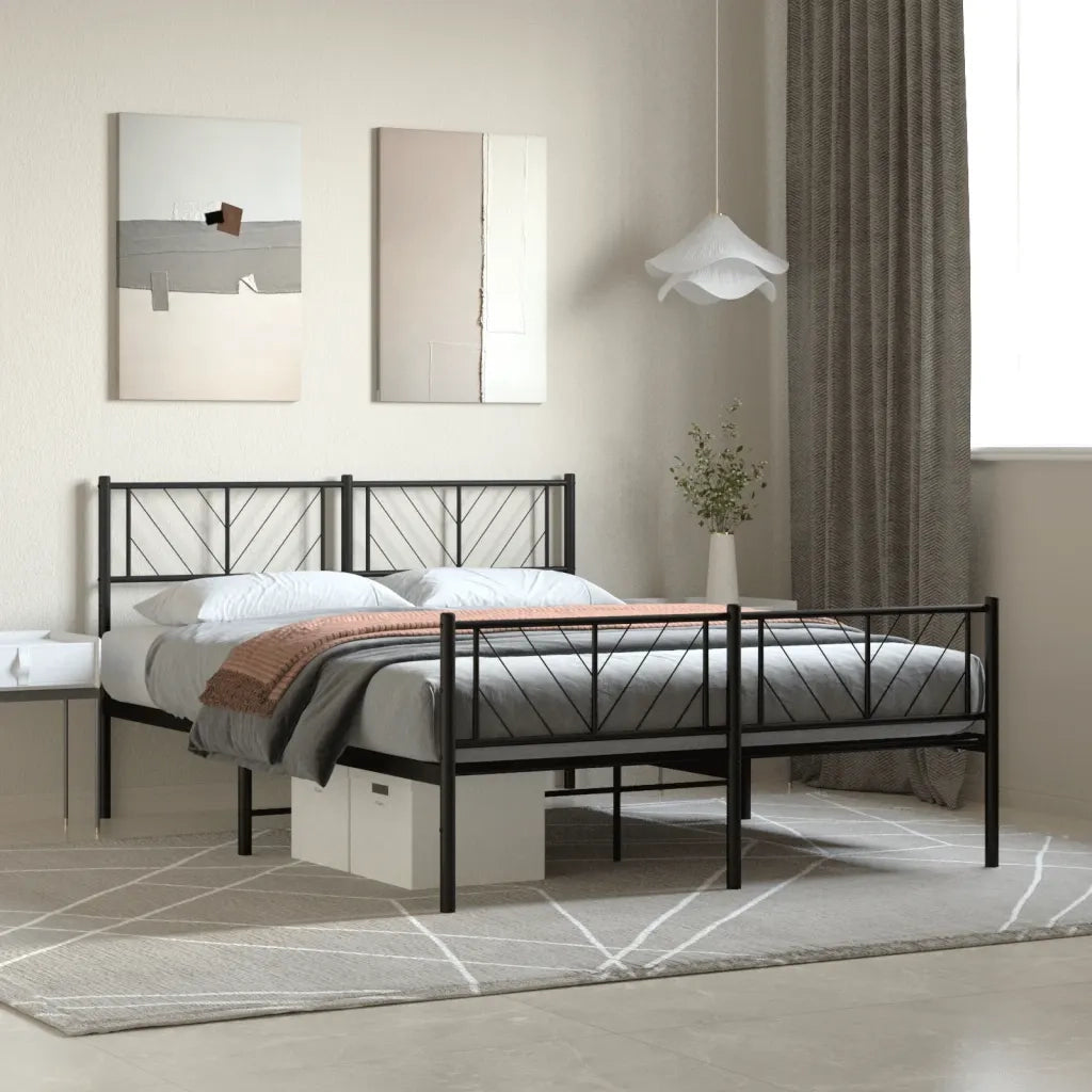 Giroletto con Testiera e Pediera-Struttura Letto Metallo Nero 140x200 cm 710633