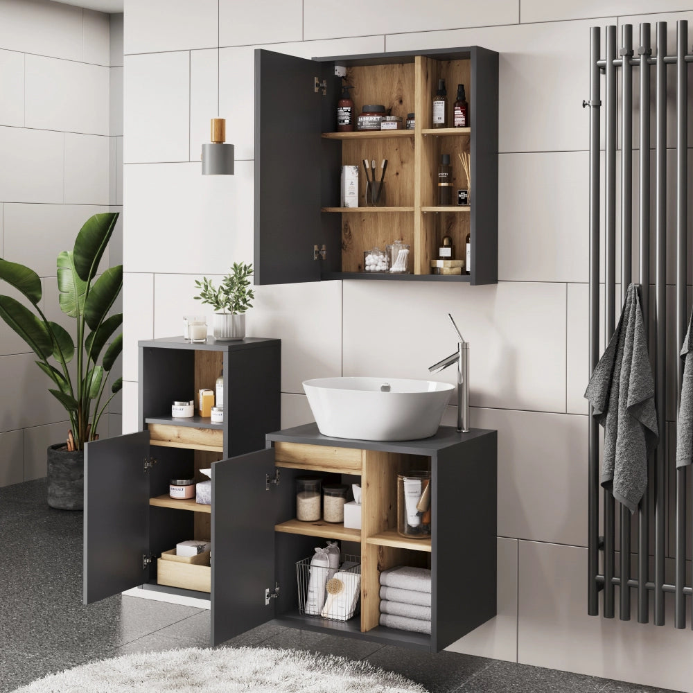 Vicco Set di mobili da bagno Grigio/Artisan 3 parti