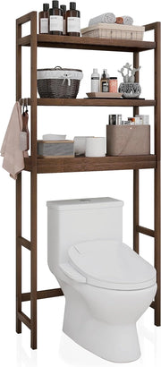 Mensola portaoggetti per bagno, portaoggetti in bambù sopra il WC, salvaspazio per WC indipendente con ripiani regolabili a 3 livelli (nero)
