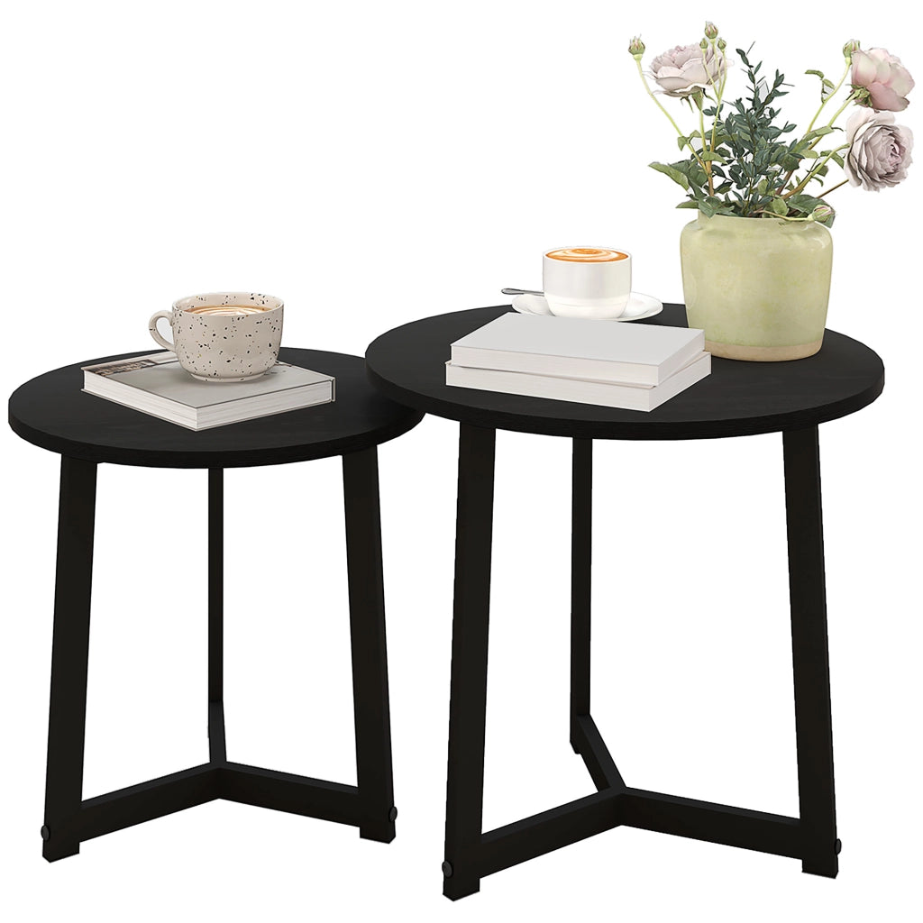 Tavolino da caff¨¨ moderno 2 pezzi ¨C zephmum ¨C rotondo, nero, metallo, MDF