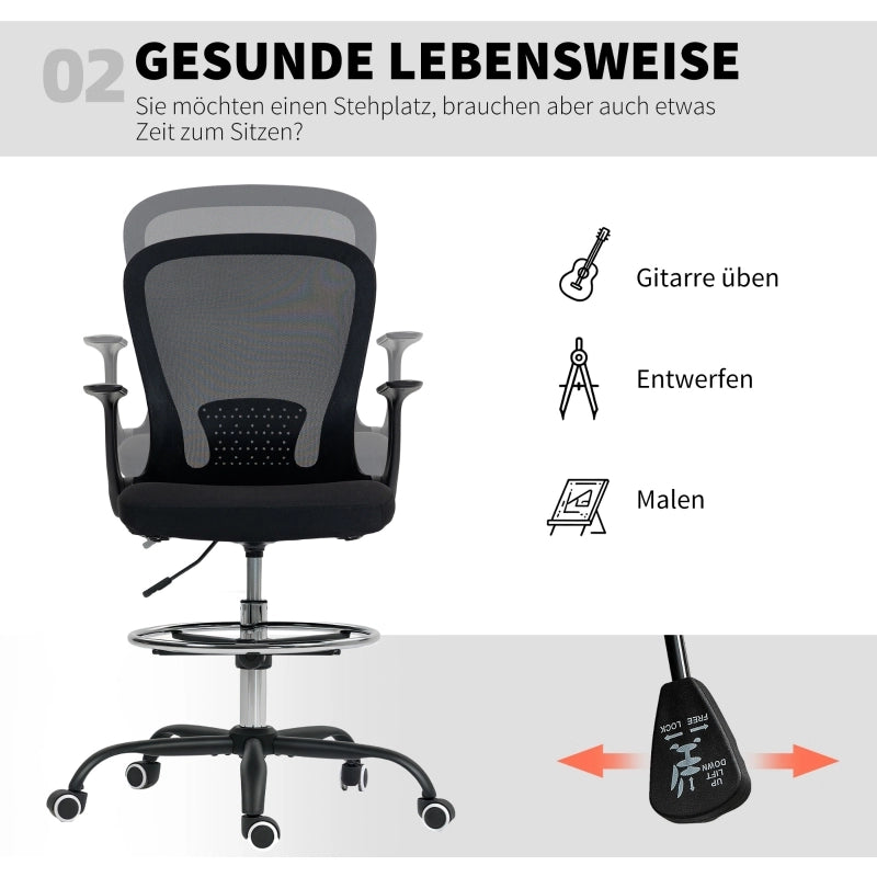 Sedia da ufficio regolabile in altezza con poggiapiedi e supporto lombare regolabili, 62 x 59 x 119 cm, nera