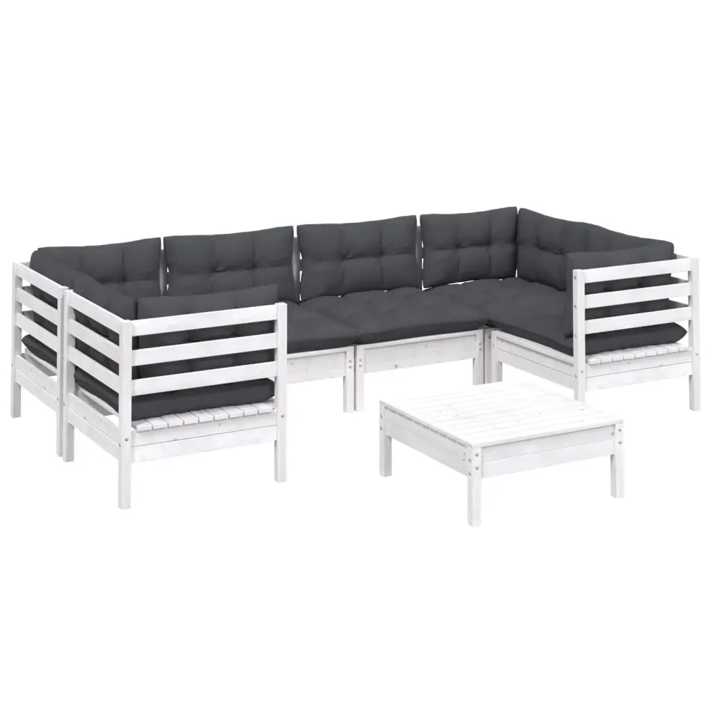 Set Divani da Giardino 7 pz con Cuscini Bianchi Legno di Pino 3097302