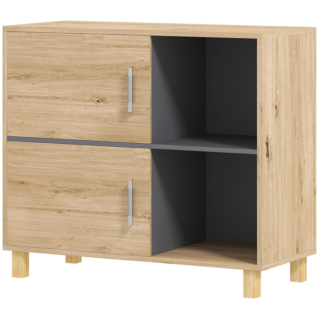Mobile da bagno con ante e ripiani aperti ¨C Zephmum ¨C Legno naturale 80x35x70 cm