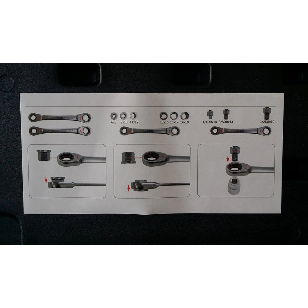 Trade Shop - Set 15 In 1 Chiave Cricchetto 14x19mm Non Reversibile Adattatori Innesti -