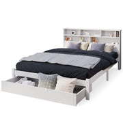 Letti contenitori 140x200 cm con testiera libreria; legno; bianco (Senza materasso)