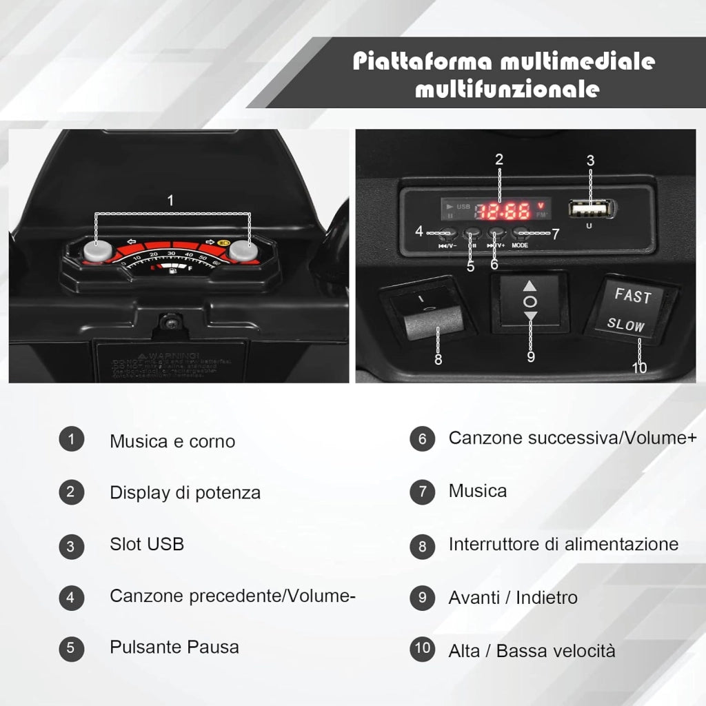 12 V Quad Elettrico per Bambini, Auto Elettrica Cavalcabile con Luci LED e Musica, Velocità Fino a 5km/h, per Bambini 3-7 Anni (Nero)