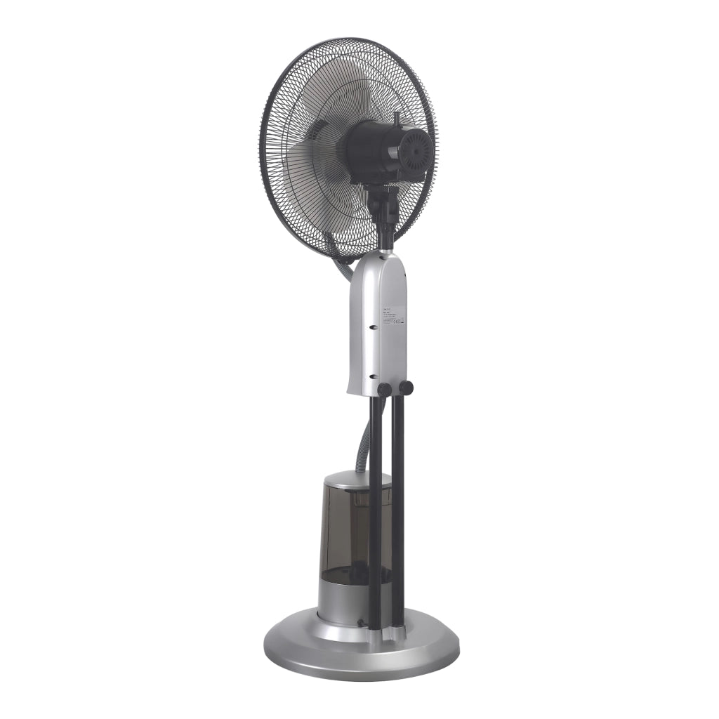 Ventilatore a Piantana con Nebulizzatore Regolabile - 3 Velocitá, Modalitá Oscillazione, Testa Inclinabile - Motore 75W Timer a 60 min. - Argento