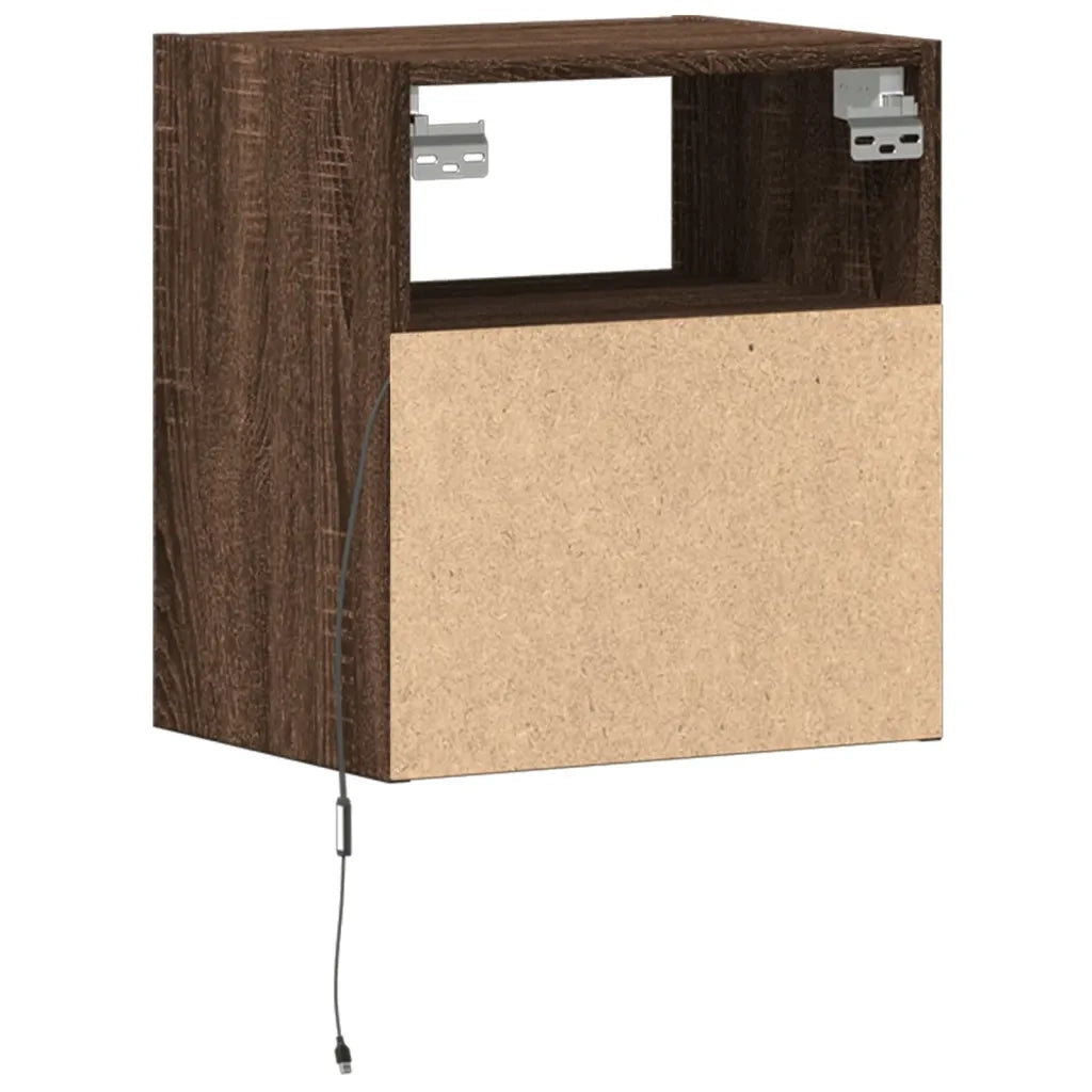 Comodini a Parete con luci LED 2 pz-Set di 2 Tavolino da notte Rovere Marrone 140279