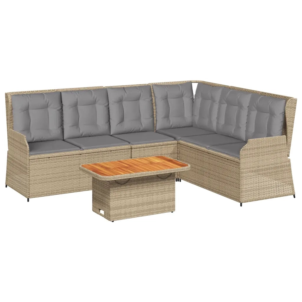 Set Divani da Giardino 5 pz con Cuscini in Polyrattan Beige