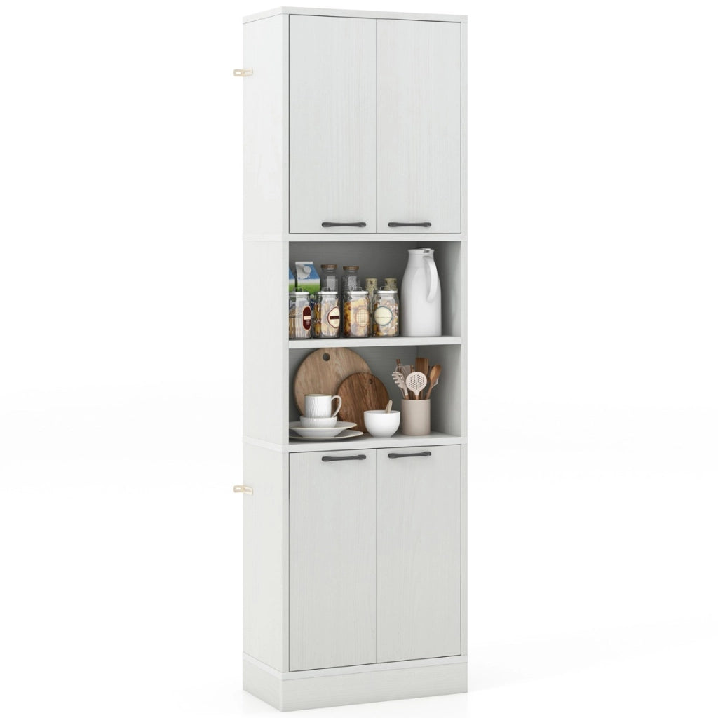 Armadio dispensa da cucina con porte e ripiani cerniere di sicurezza e dispositivi anti-caduta, Armadio alto 190cm Quercia Bianca