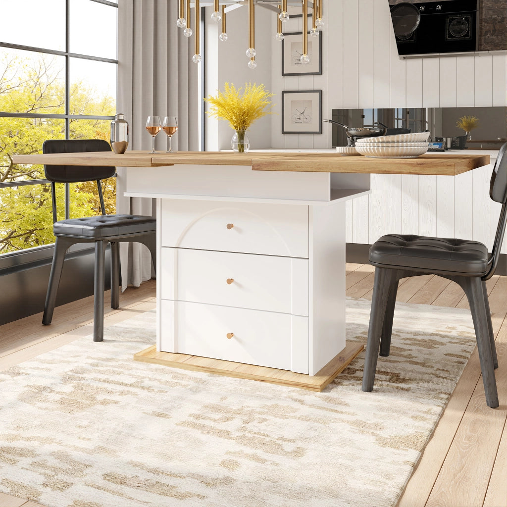 Tavolo allungabile in MDF con spazio contenitore e soft close, per cucina e soggiorno, bianco, 110-140 × 80 × 75 cm