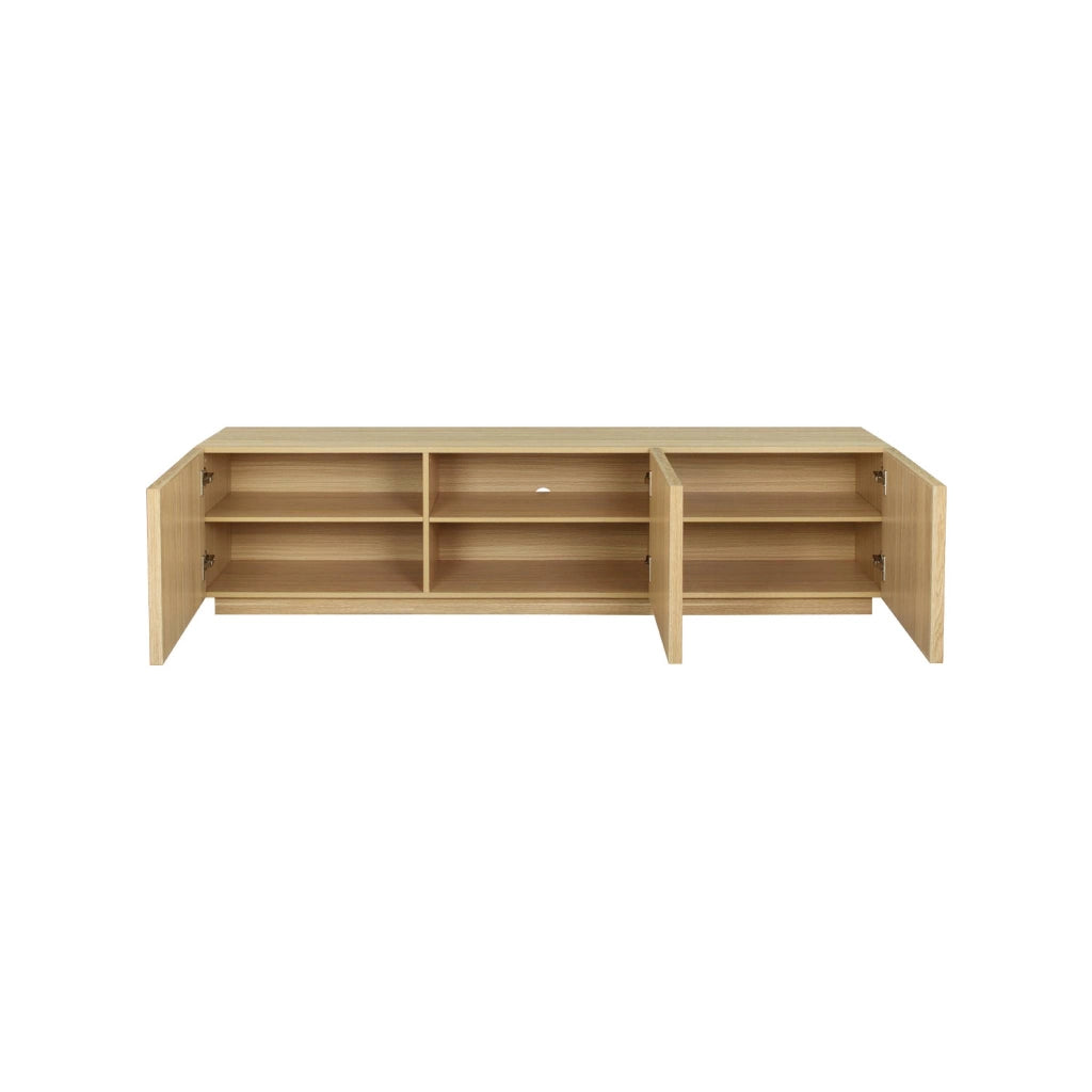 Mobile tv decorazione legno e tessuto 3 ante, 180cm, marrone naturale