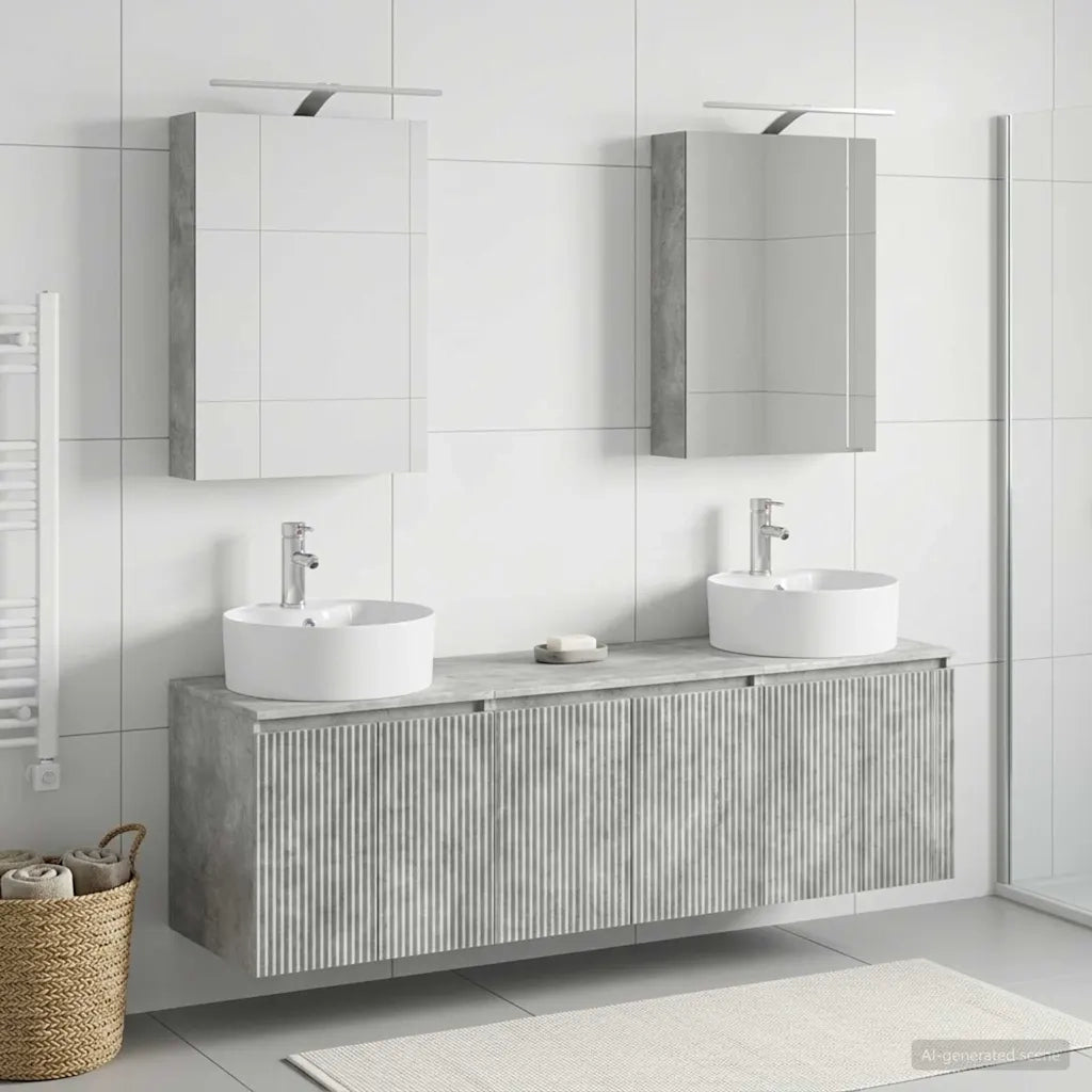 Set di Armadi da Bagno 5 pz Grigio Cemento Legno ingegnerizzato
