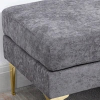 Panca Fondo Letto a 2 Strati in Tessuto Effetto Velluto e Acciaio, 121x50.5x46.5 cm, Grigio Scuro e Oro