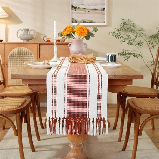 Tavolo in cotone e lino con cuscini - 35x160cm Tavolo coperto semplice e ruvido - Copertura per tavolo quotidiana - Leggero e duraturo - Lavabile - Ideale per feste di campagna, esterno, matrimoni, festività
